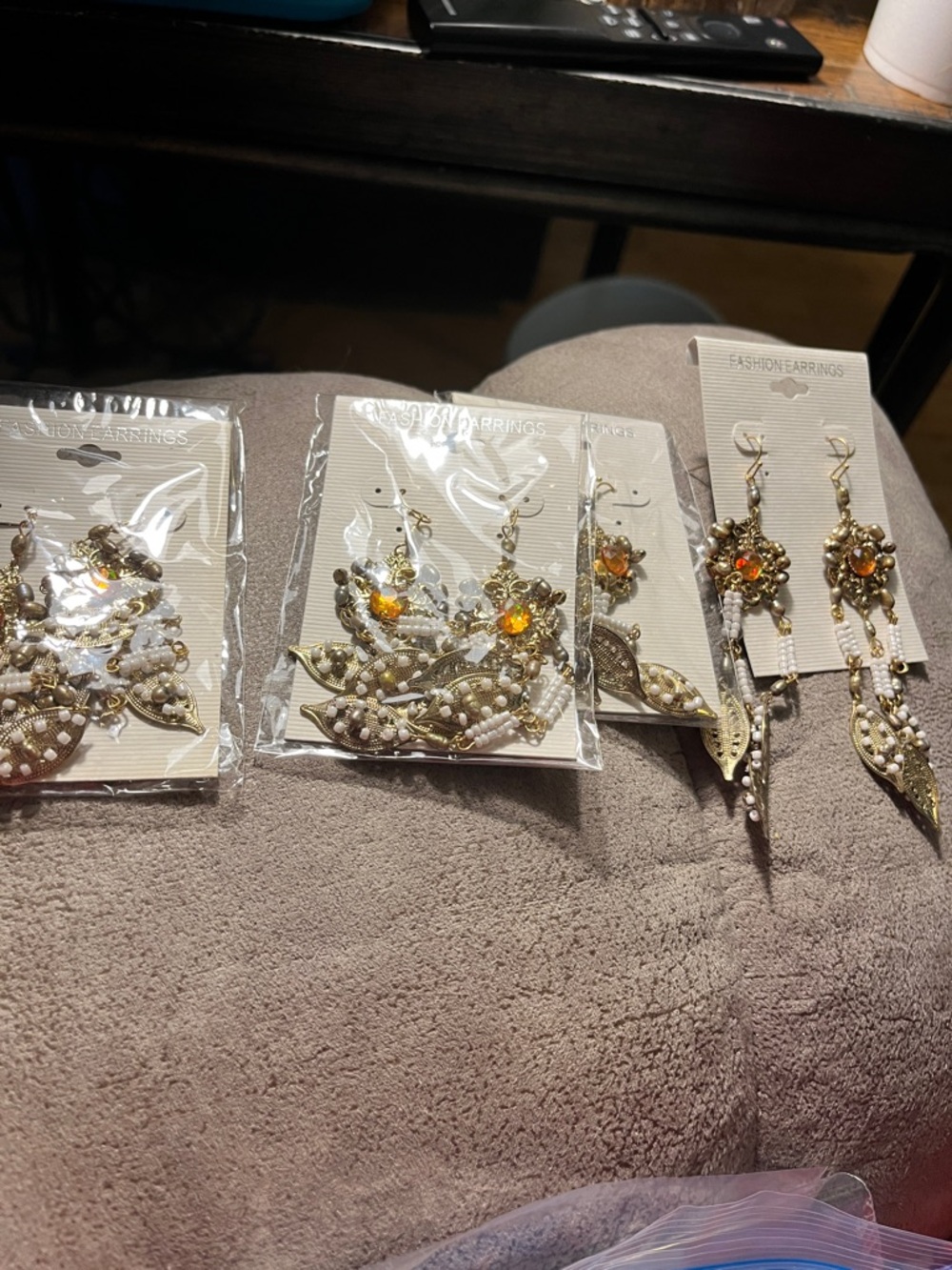 4 prs Gold and Amber Floral Drop Earrings - Fashion Jewelry 1530